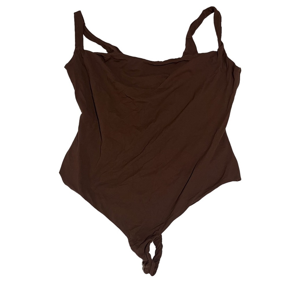 Skims Fits Everbody Square Neck Bodysuit Thong Size 2X Cocoa Brown Snap Gusset - Picture 3 of 6
